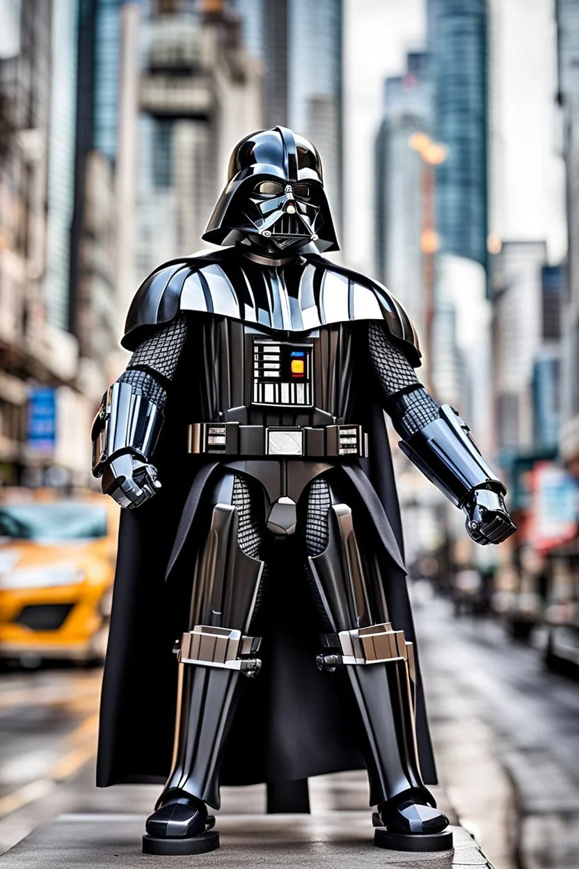 Excited Photography Full body A picture cyber mechines dart Vader,with surface coated chrome polished details, city background