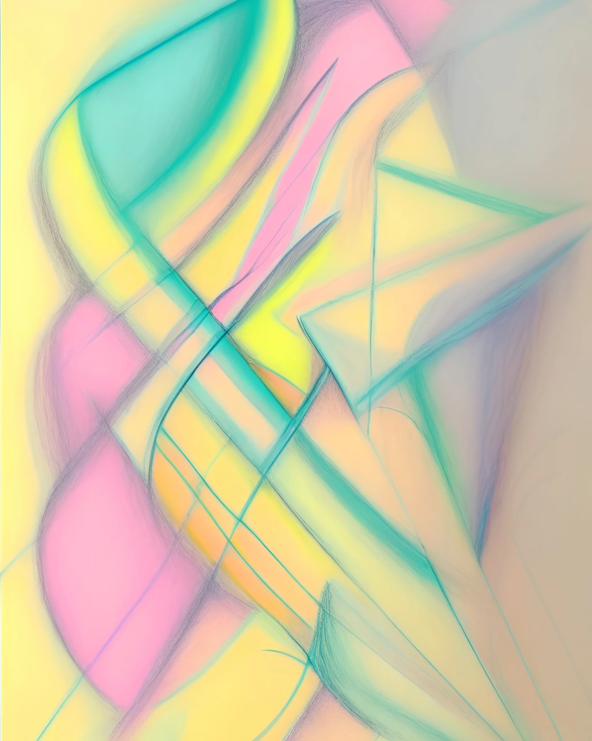 Abstract pastel painting on pastel paper with sketchy pencil outlines