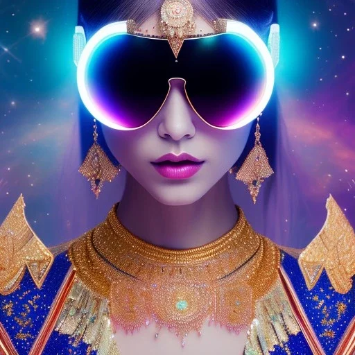 cosmic woman,highly detailed, hyper-detailed, beautifully color-coded, insane details, intricate details, beautifully blue color graded, Cinematic, Blue Color Grading, Editorial Photography, Depth of Field, DOF, Tilt Blur, White Balance, 32k, Super-Resolution, Megapixel, ProPhoto RGB, VR, Half rear Lighting, Backlight, non photorealistic rendering