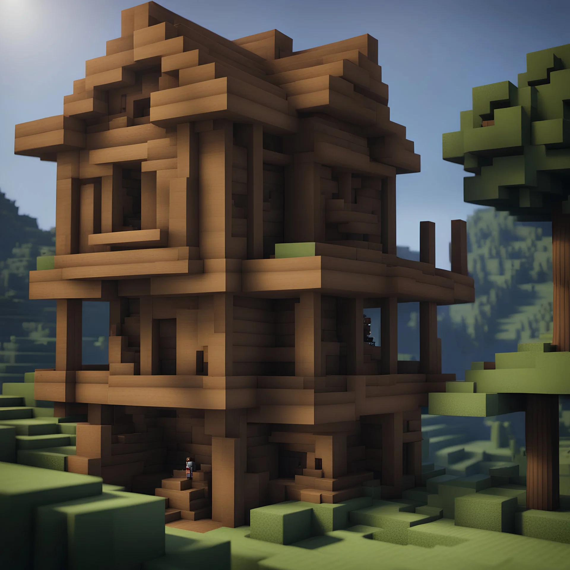 Minecraft House With Oak planks and 2 floors and a Mine