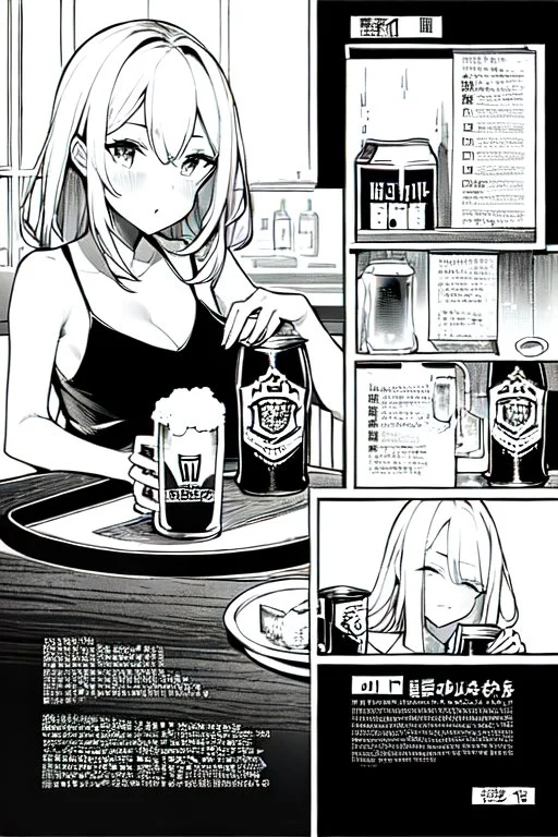 table with beer cans, grayscale, amnga page