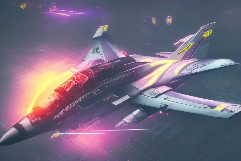 Fighter Plane, Cyberpunk, Neon, Neon Light