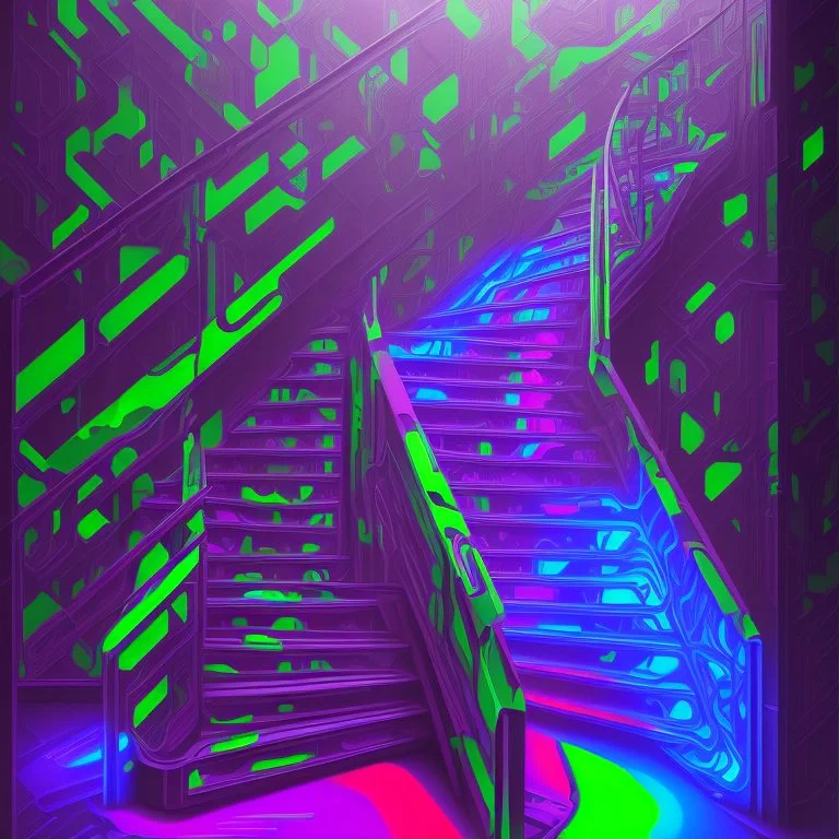 colorful modern bold camo illusion cyberpunk neon stairs