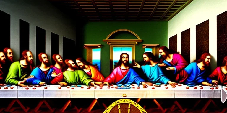 the last supper but jesus is wearing sunglasses close up