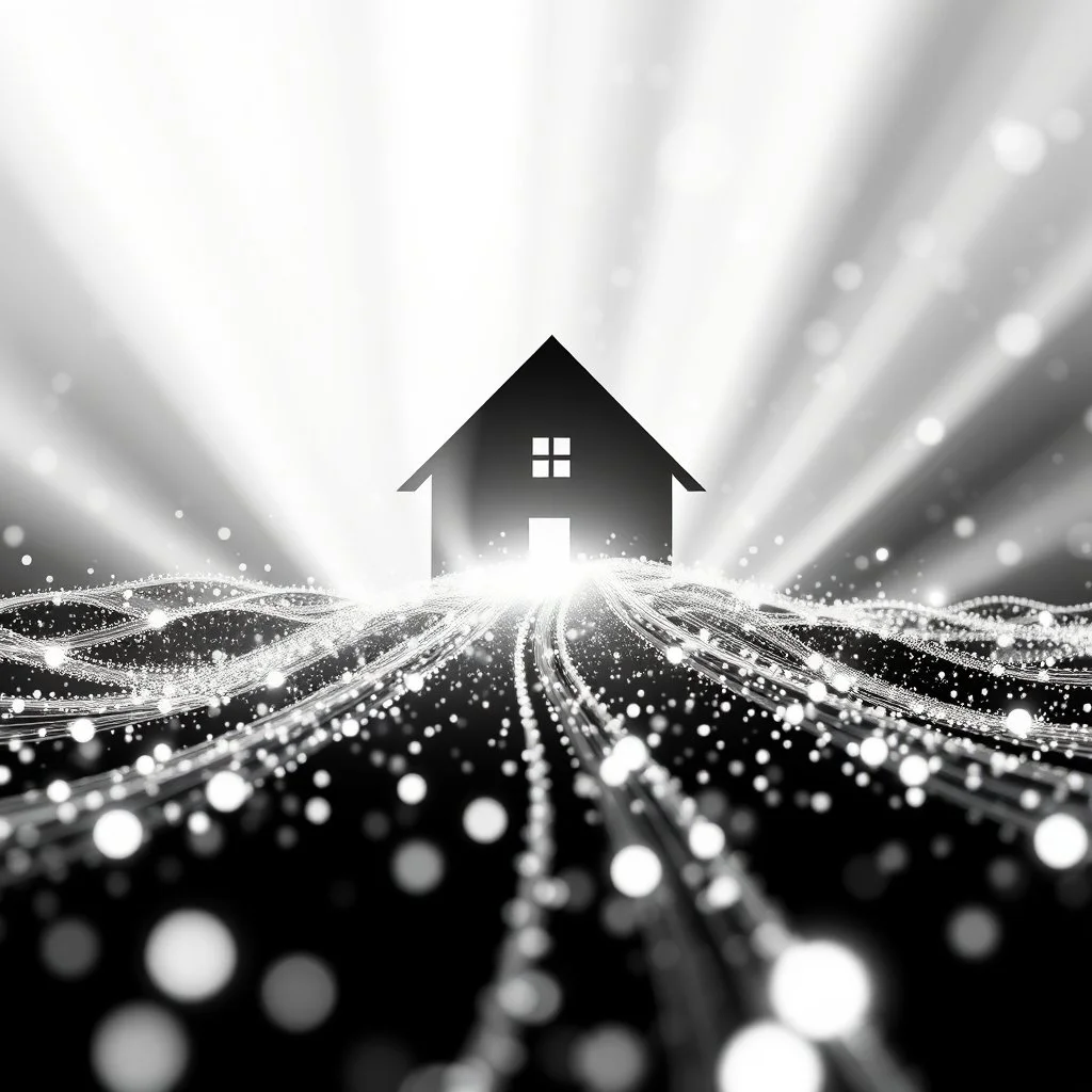 bright abstract particles waves length house music black and white