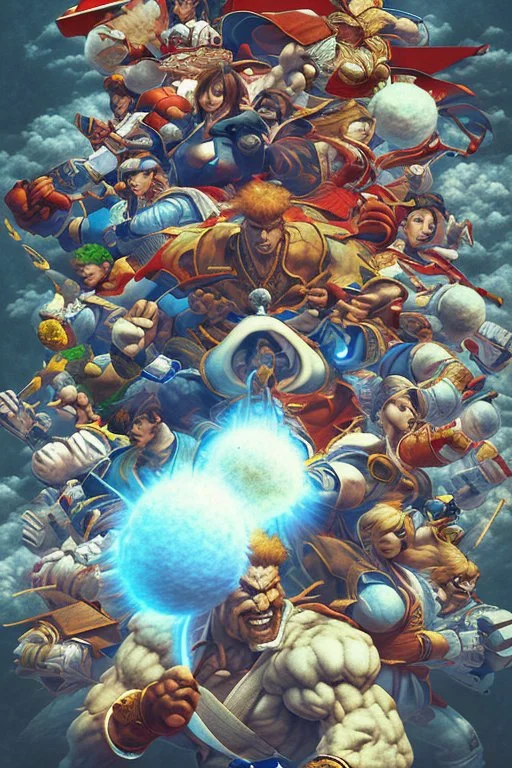 street fighter video game artwork in the style of Kinu Nishumura, capcom, 90s art, manga influence, japanese art style, exaggerated realism, Daigo Ikeno, retro, playful, high quality, brush strokes, vintage graphics