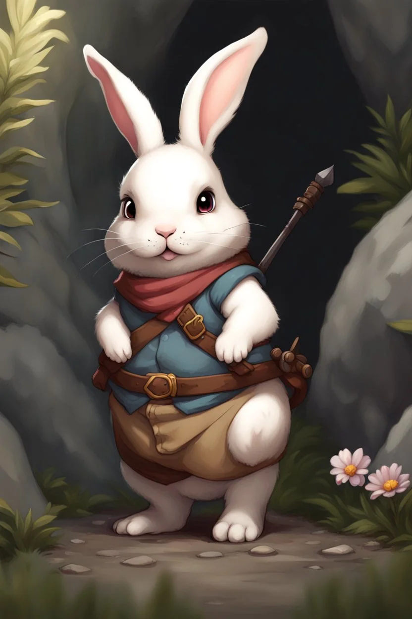 Cute chubby bunny adventurer dnd art realism