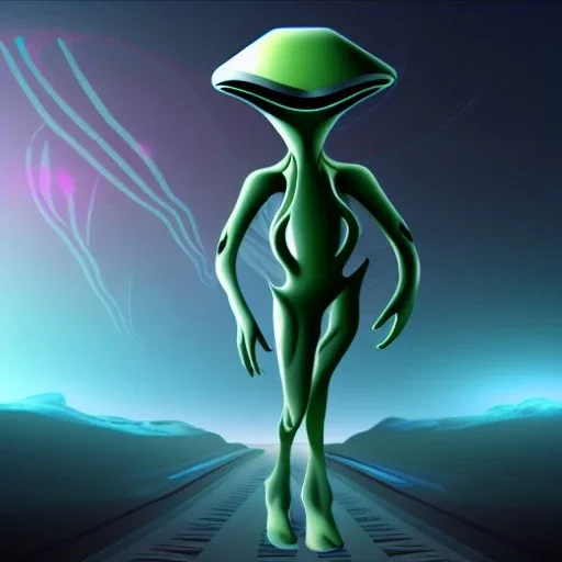 Futuristic passive alien in Alien landscape