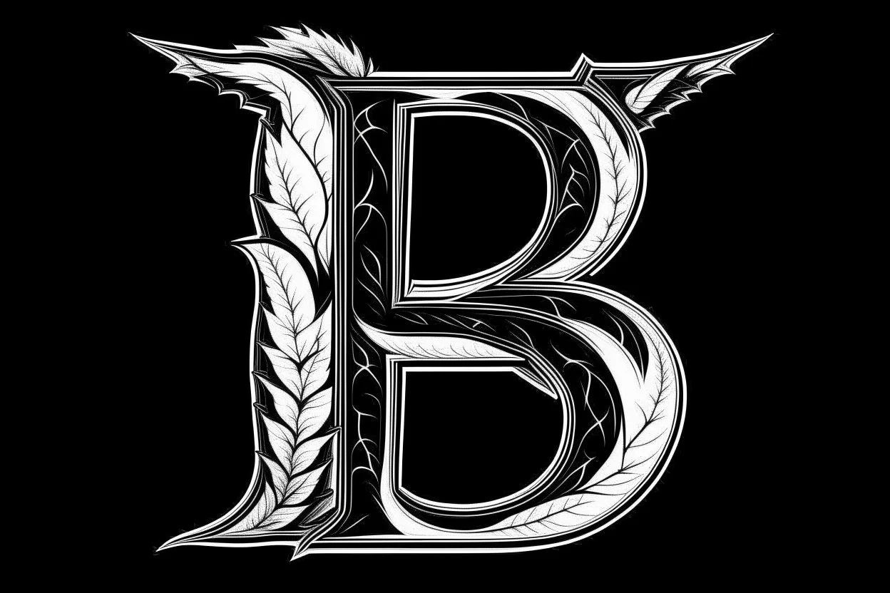 LETTER 'B' CANABIS WEED LEAF BLACK AND WHITE RASTA