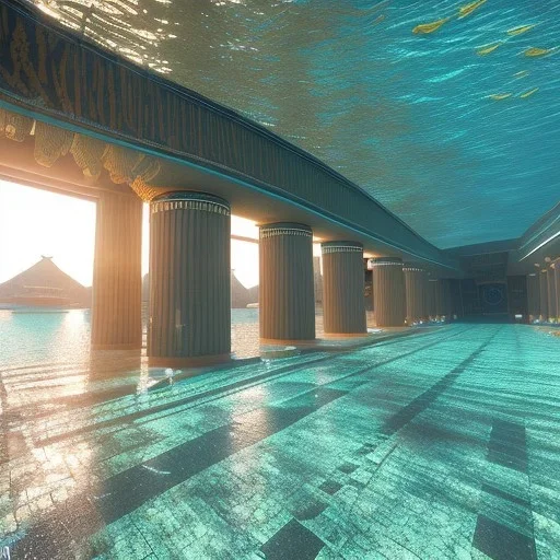 lost underwater city, Poseidon, highly detailed, cinematic, ultra photorealistic, ultra realistic, volumetric lighting, sun shafts, spectral