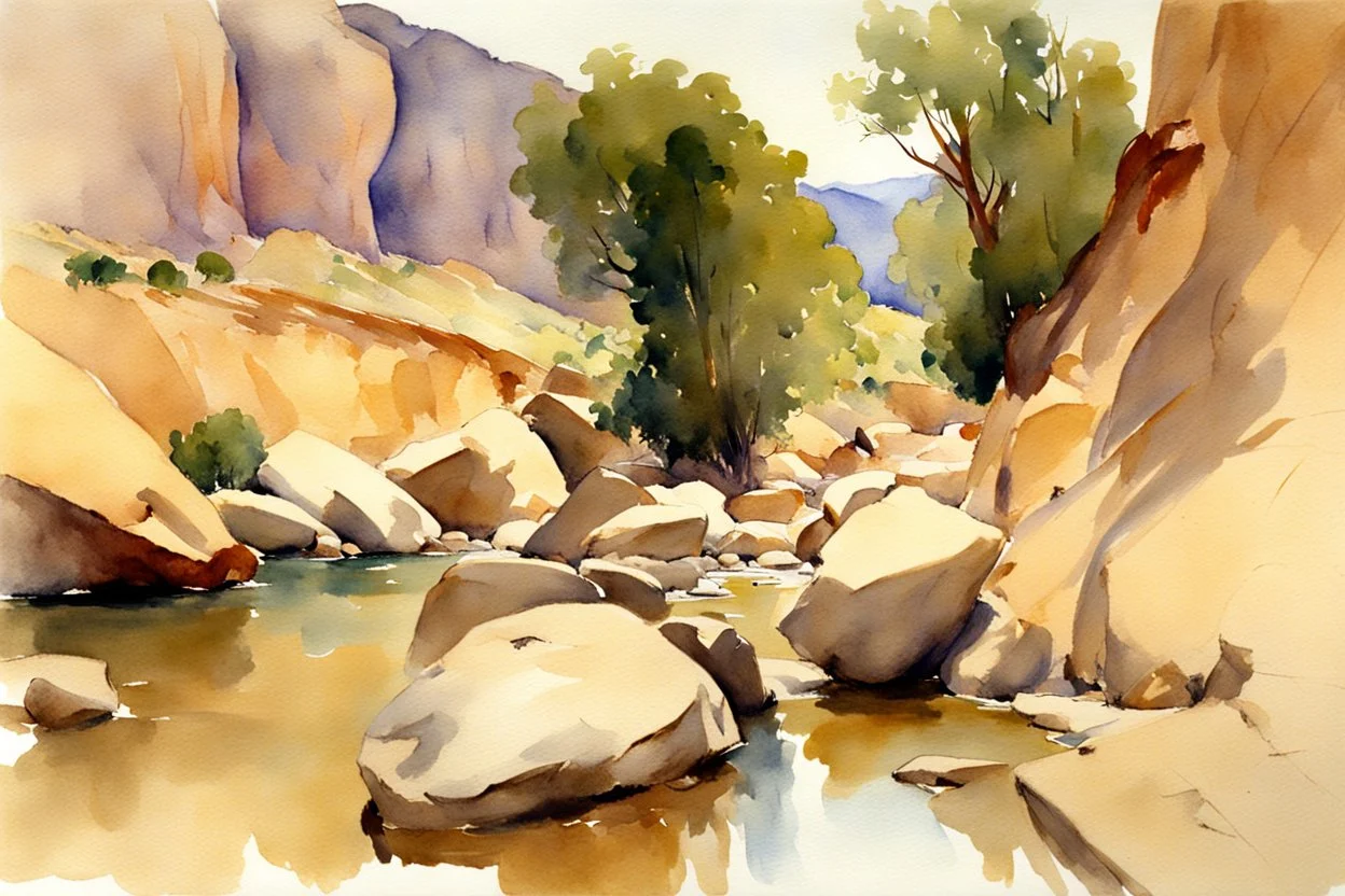 rocks, trees, mountains, john singer sargent watercolor paintings