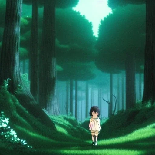 Ghibli, forêt, scintillant, très detaillé, créature mystérieuse