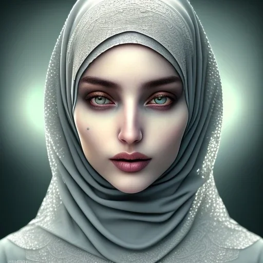 close up portrait of fog as woman in hijab, fine detail, highly intricate, modern surrealism painting, defined cracks and breaks, high-quality, volumetric lighting, 8k, ultrahd, George Grie, Marco Escobedo, Igor Morski,Brian Froud, Howard Lyon, Selina French,