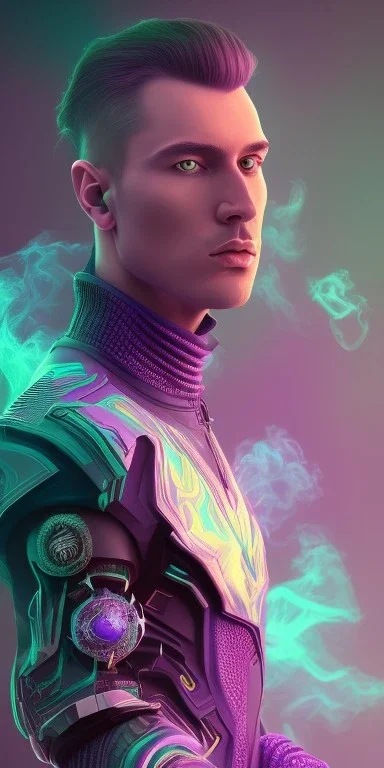 purple galaxy super villain, teal and purple smoke, full portrait, hyper realistic, 4k