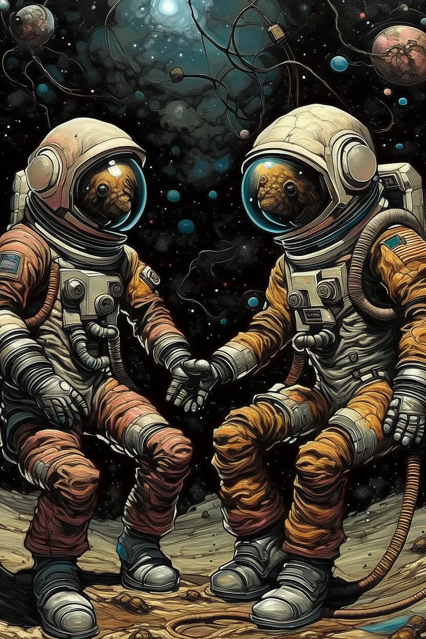 Cause you and I will be like a couple of cosmonauts Except with way more gravity than when we started off" minimalisric surreal space composition Modifiers: oil on canvas surreal Mixed Media mysterious Impressionism heavy brushstrokes Jamie Heiden Gayane Khachaturian arbitrary colour alteration dmt puff mild exorcism Squeak Carnwath Bif Inc.™