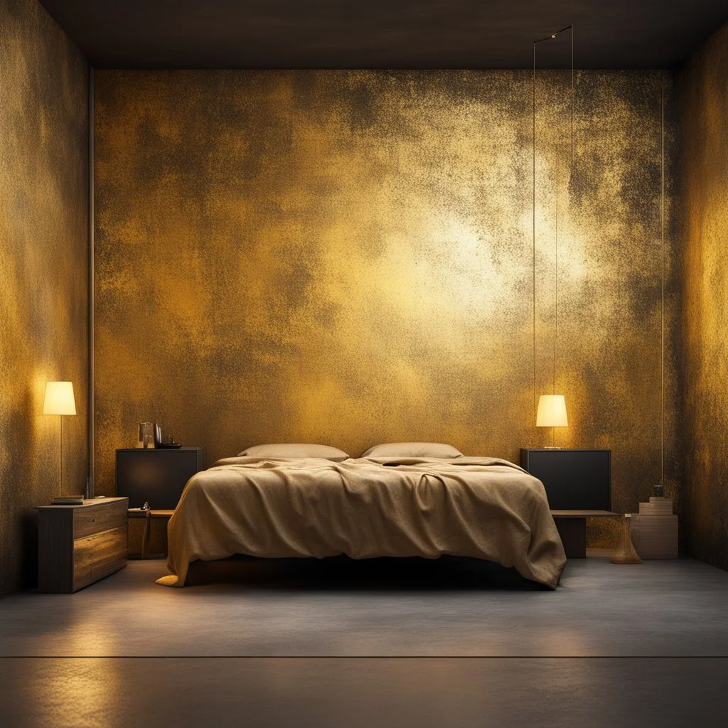 Hyper Realistic grungy-glowing-golden-blocked-fancy-wall textured room