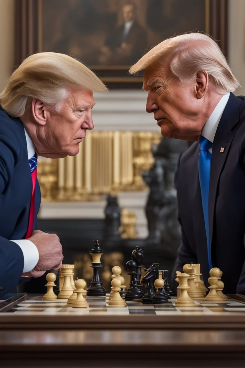 A hyper-realistic photo, Joe Biden and Trump in a game of chess,Trump smiling ,Biden angry, 64K, hyperrealistic, vivid colors, (glow effects:1.2) , 4K ultra detail, , real photo