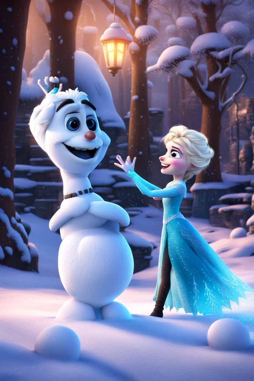 Olaf giving Elsa what for with his big snow balls