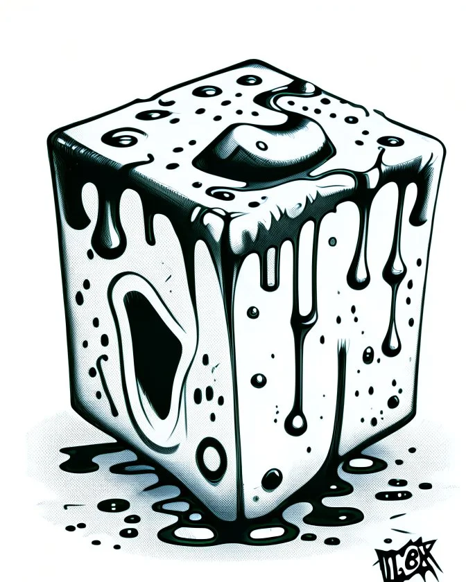 oozing slime cube black and white sketch art rpg