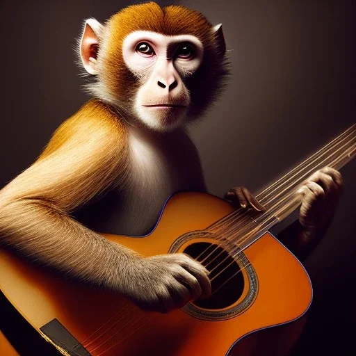 Audobon painting of a monkey playing a guitar, 6 strings, fingers