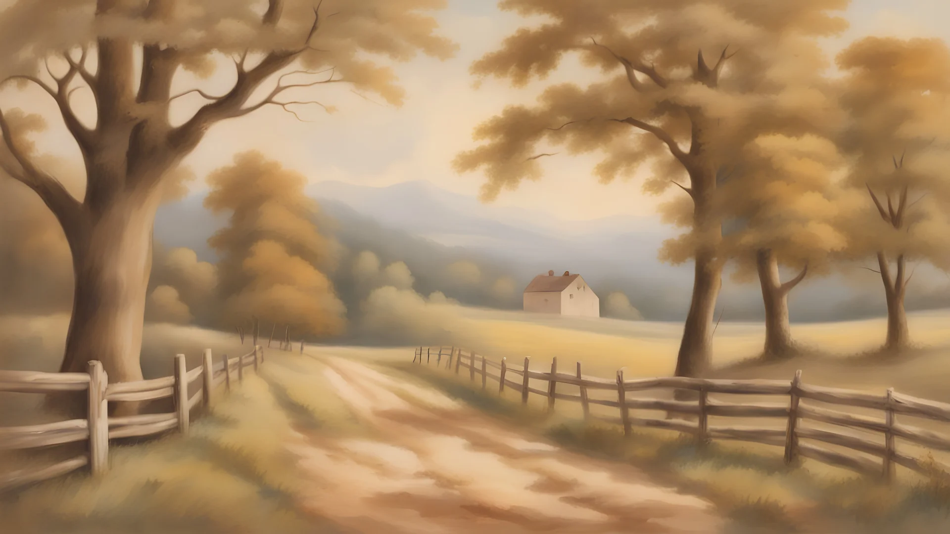 Vintage Printable Country Landscape Painting