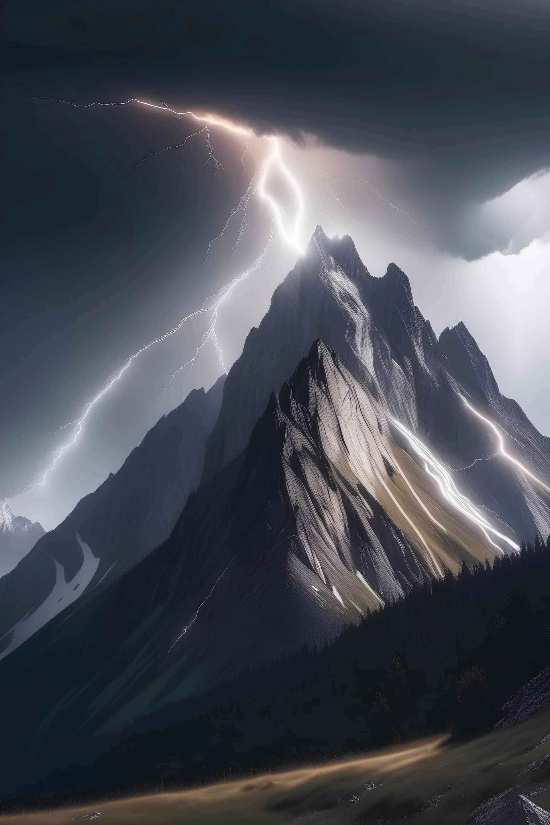 a mountain with a lightning