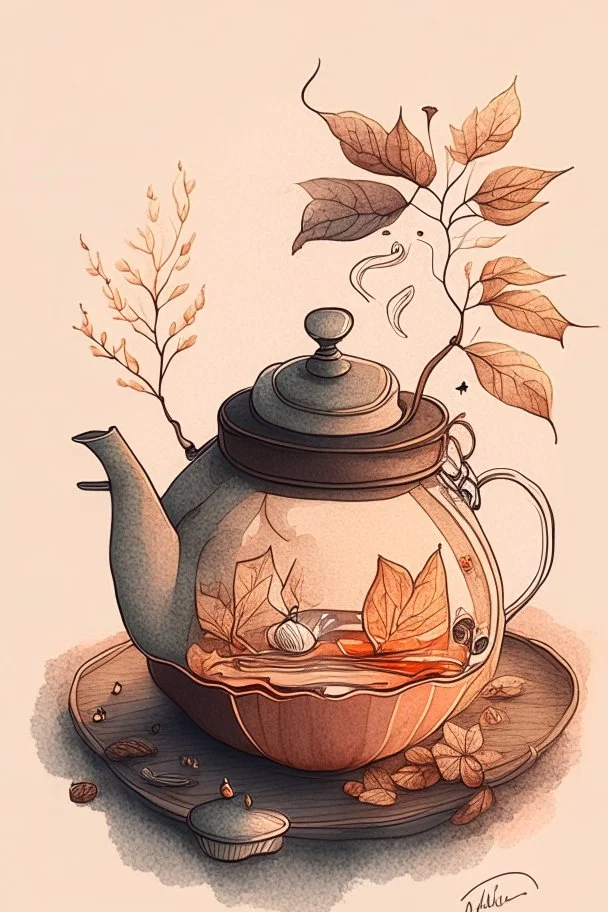 Cozy vibes drawing art tea pot