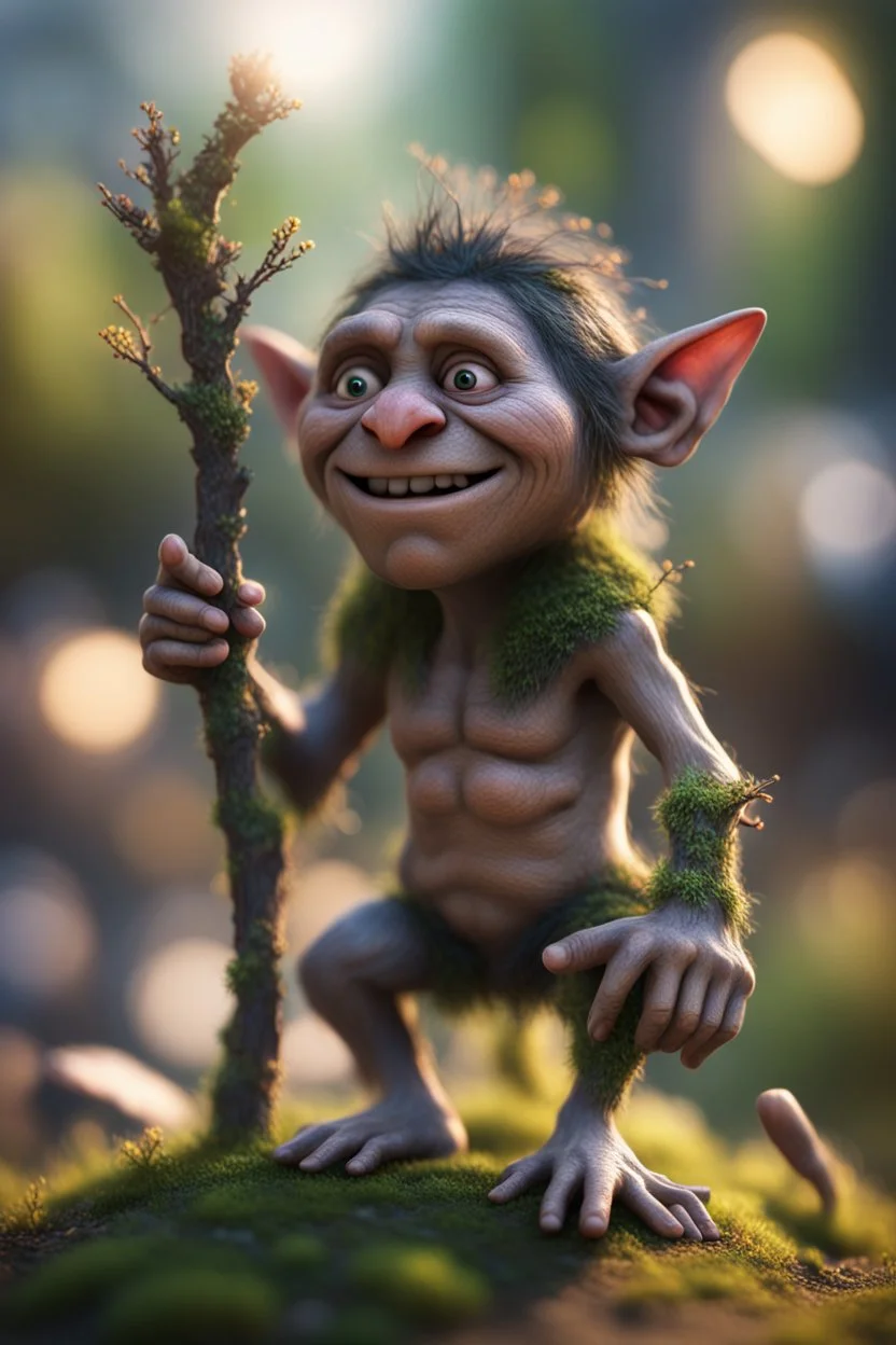 twig troll ,bokeh like f/0.8, tilt-shift lens 8k, high detail, smooth render, down-light, unreal engine, prize winning