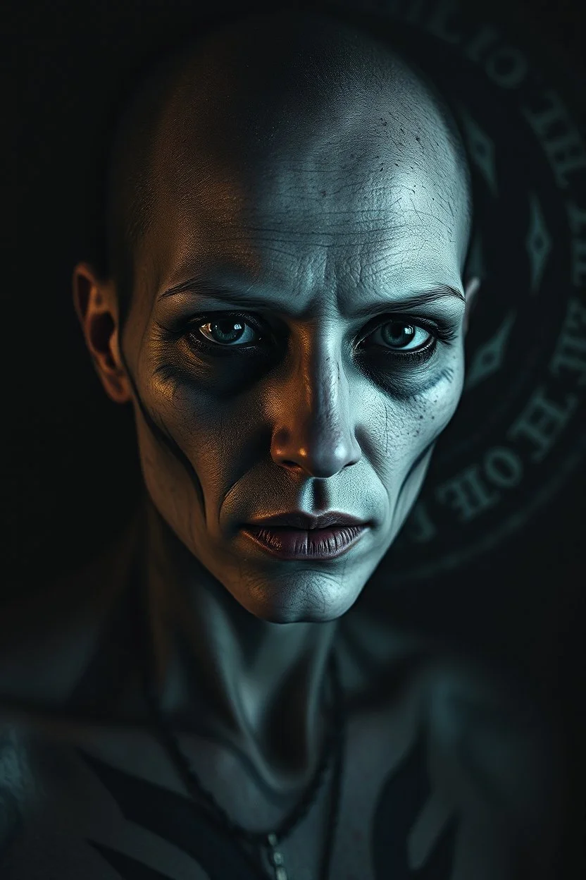 surreal collage of fade human portrait with pale skine , tribal tattoes, lack black eyes, Darkness is sometimes, it is the moment of realization. The shadows rising from the depths are terrifying; they are the offspring of our minds, surreal abstract things andt shapes, . darkness looking me, and eating face, body, close up the crepy stunning portrait, shadows, evil darkness, surreal, thiller vibe, background vortex, abyss,crepy vibe, dinner of darknes, ntricate details, cinematic