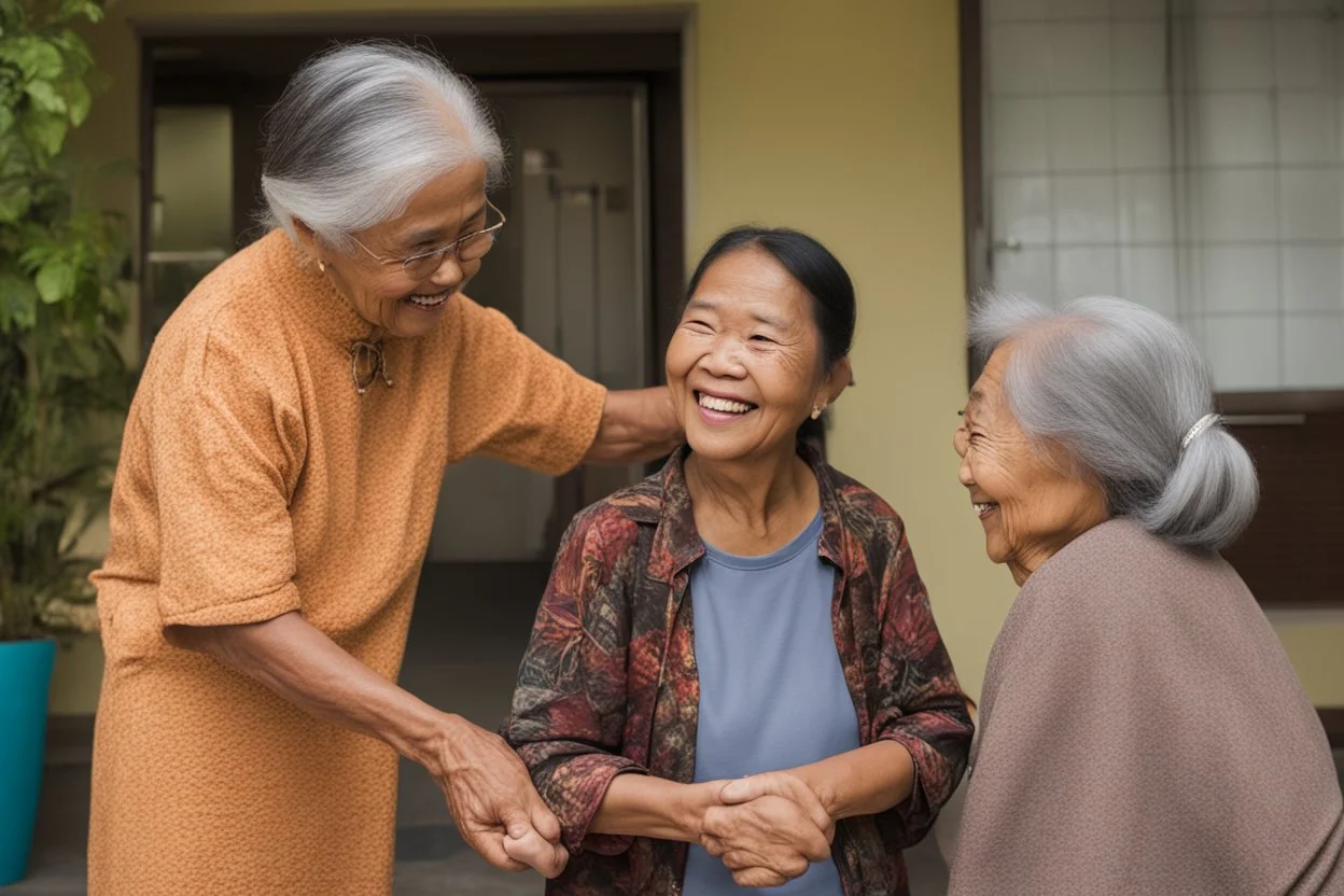 Filipino teenager greeting her grandmother
