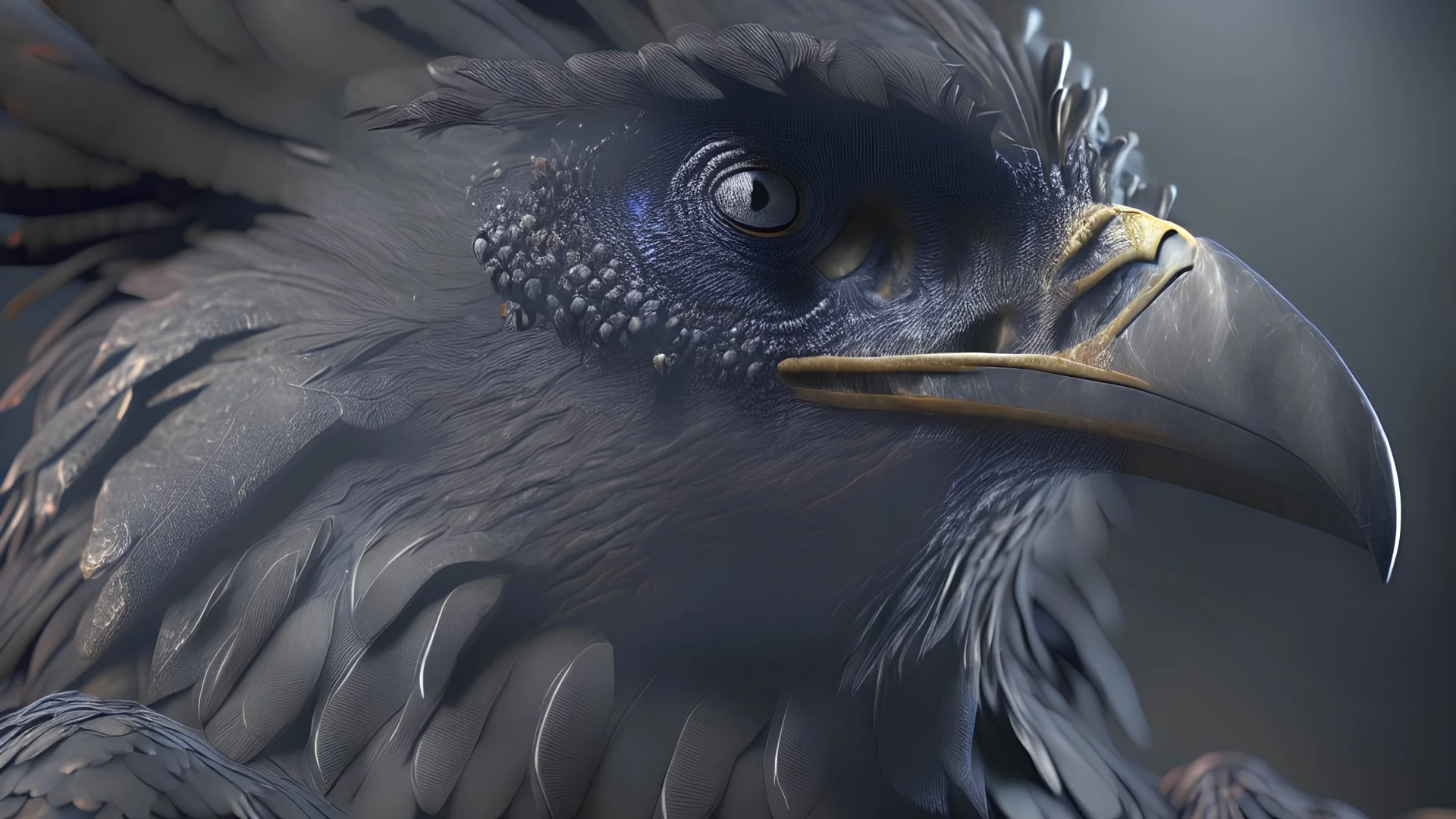 close up of a gorgeous bird man, cinematic lighting, slate gray, intricate, realistic,