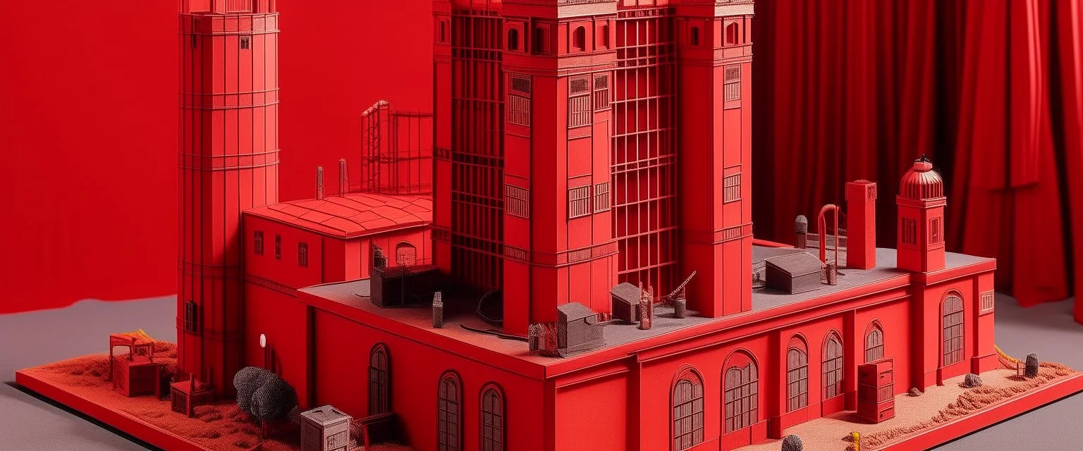 A light red electrical power plant with batteries designed in ancient Egyptian architectures and sculptures painted by Caspar David Friedrich