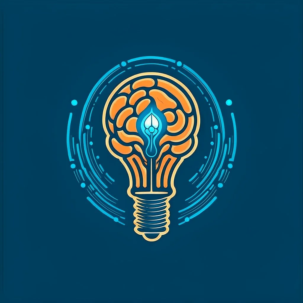 Logo for a company where the image is a caravel-shaped light bulb with a brain inside.