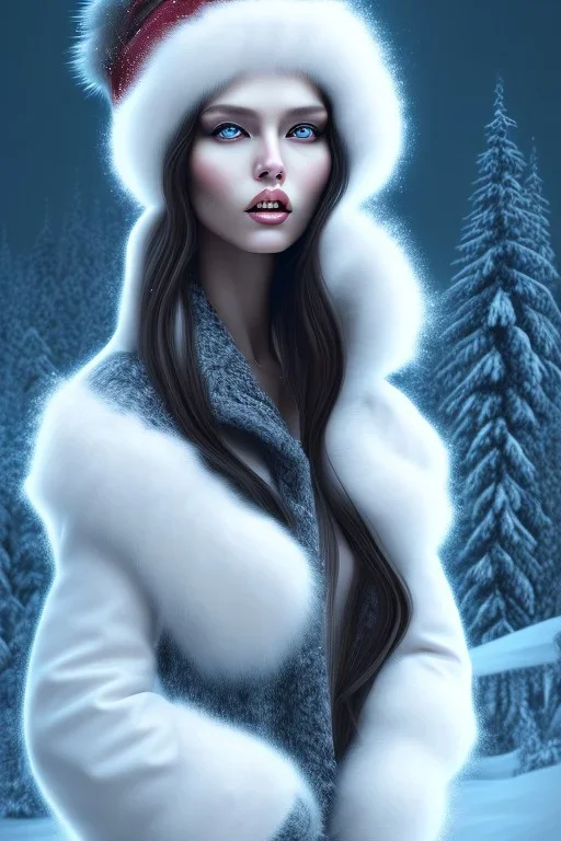 Wintertime Wonderland a Beautiful dark haired woman Hyperrealistic Digital Graphic in the Style of Jennifer Healy and Eric Zen