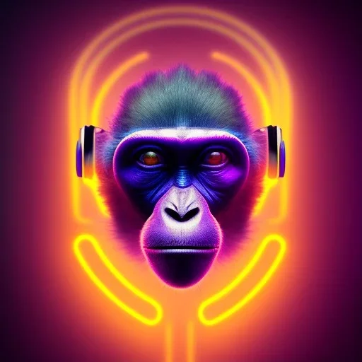 A beautiful portrait of a cyborg monkey purple neon color scheme, high key lighting, volumetric light high details psychedelic background