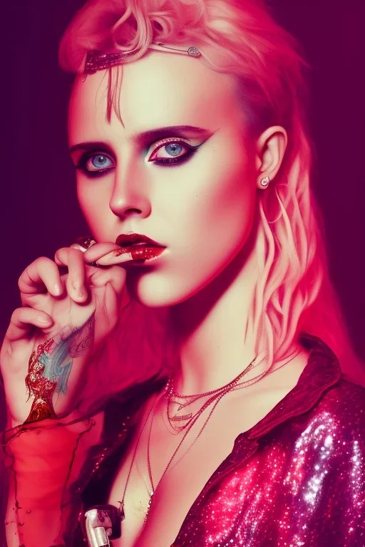 danish singer mø, high light , red tones,