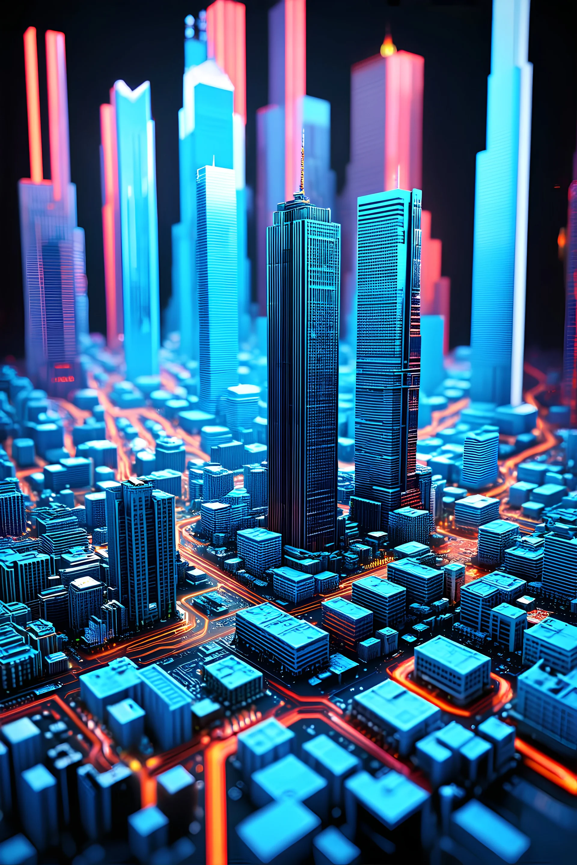 Future city made of 3D electronic components 3d, Ultra HD, 8k