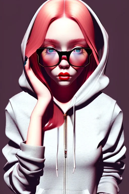 girl, cute, beautiful, huge lips, huge nose, red hair, freckles, glasses, hoodie