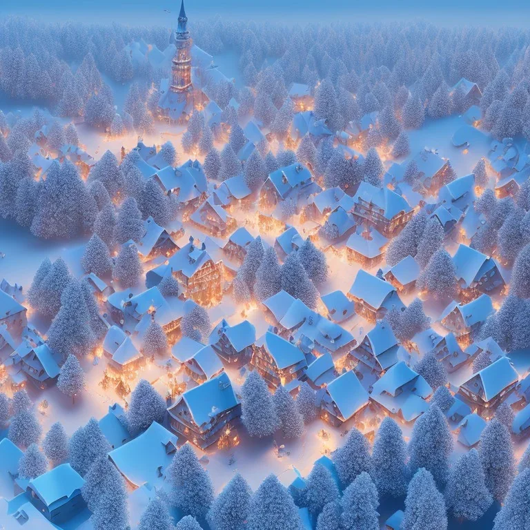 kleines Dorf, Schnee, Mitelalter, Vogelperspektive