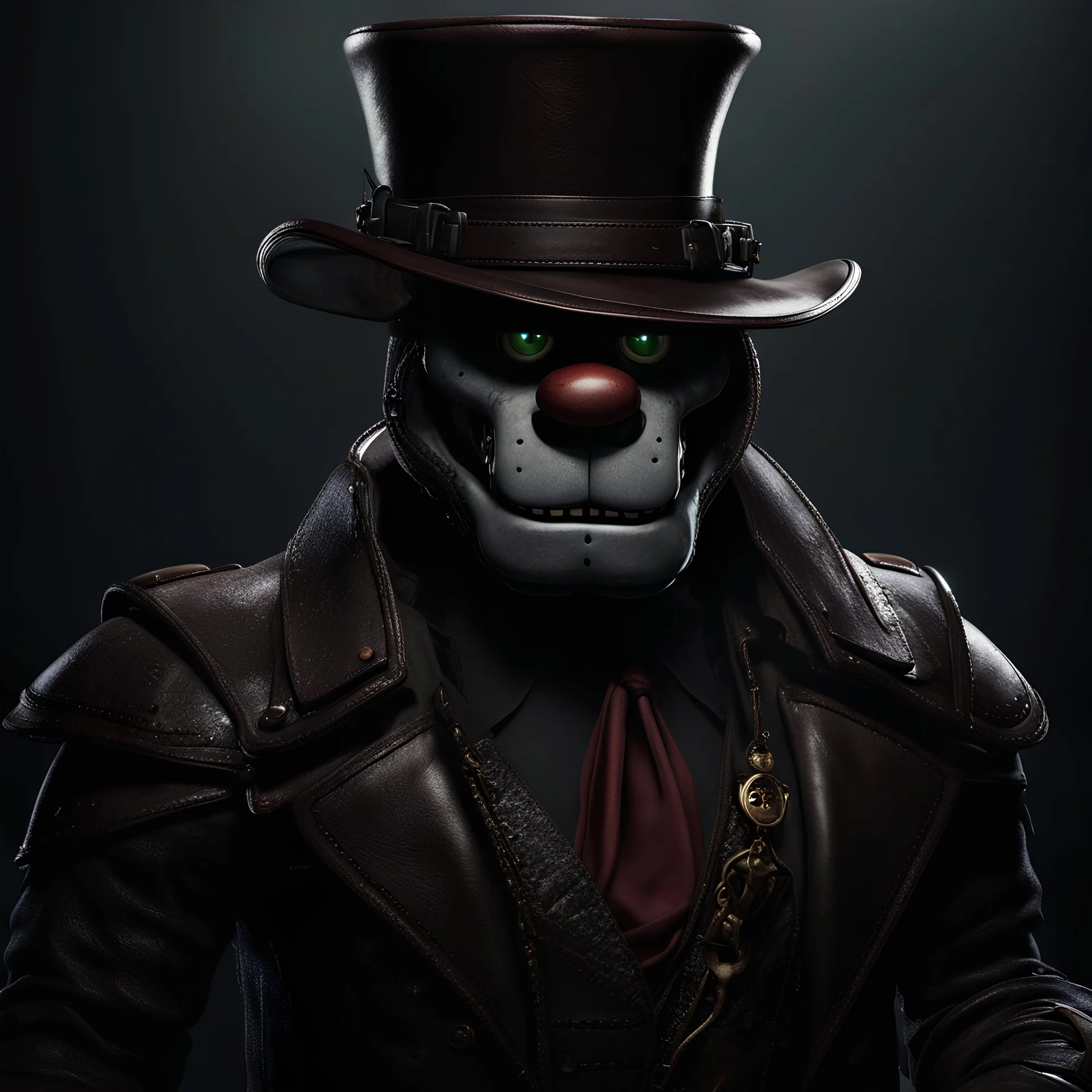 Cool daddy hero character from Five night at Freddy game, 8k resolution, dark fantasy concept art, dynamic lighting, hyperdetailed, intricately detailed, Splash screen art, trending on Artstation, deep color, volumetric lighting, Alphonse Mucha, Jordan Grimmer
