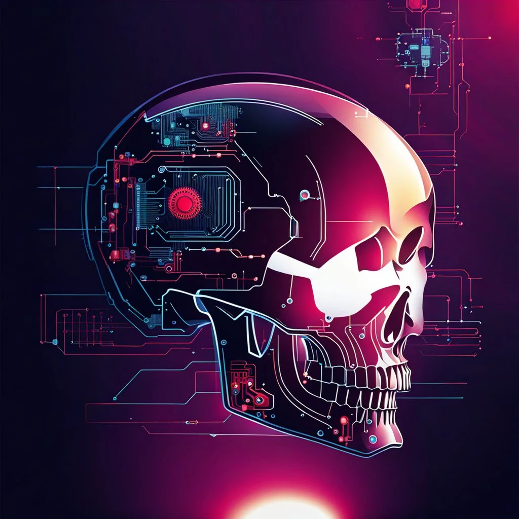 FLAT VECTOR LAYERED IMAGE OF CYBERNETIC SKULL PARTS IN A SCHEMATIC