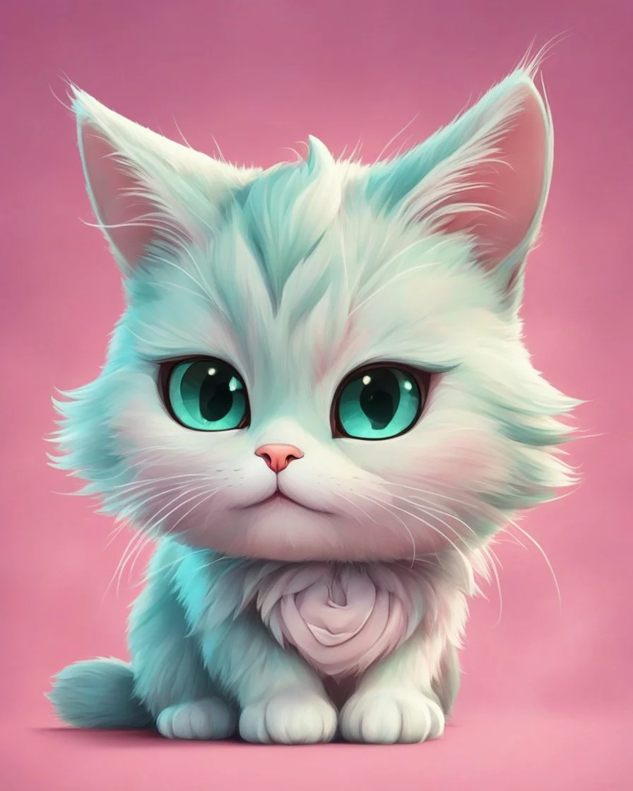 A delightful and adorable cartoon illustration featuring a cute mint-colored cat against a charming pink background, (delightful illustration:1.4), (adorable cartoon cat:1.5), (charming pink background:1.3), (expressive mint hues:1.2), inspired by the styles of cute cartoon artists, trending on ArtStation, Intricate, Sharp focus, vibrant lighting, (whimsical:1.4), (playful ambiance:1.3), (lush fur details:1.5), Cartoon, Masterful, Captivating, High Detail, Cinematic view