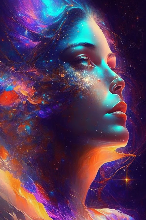 extremely beautiful art, cosmic, highly creative, rich colors, cinematic light, amazing details woman