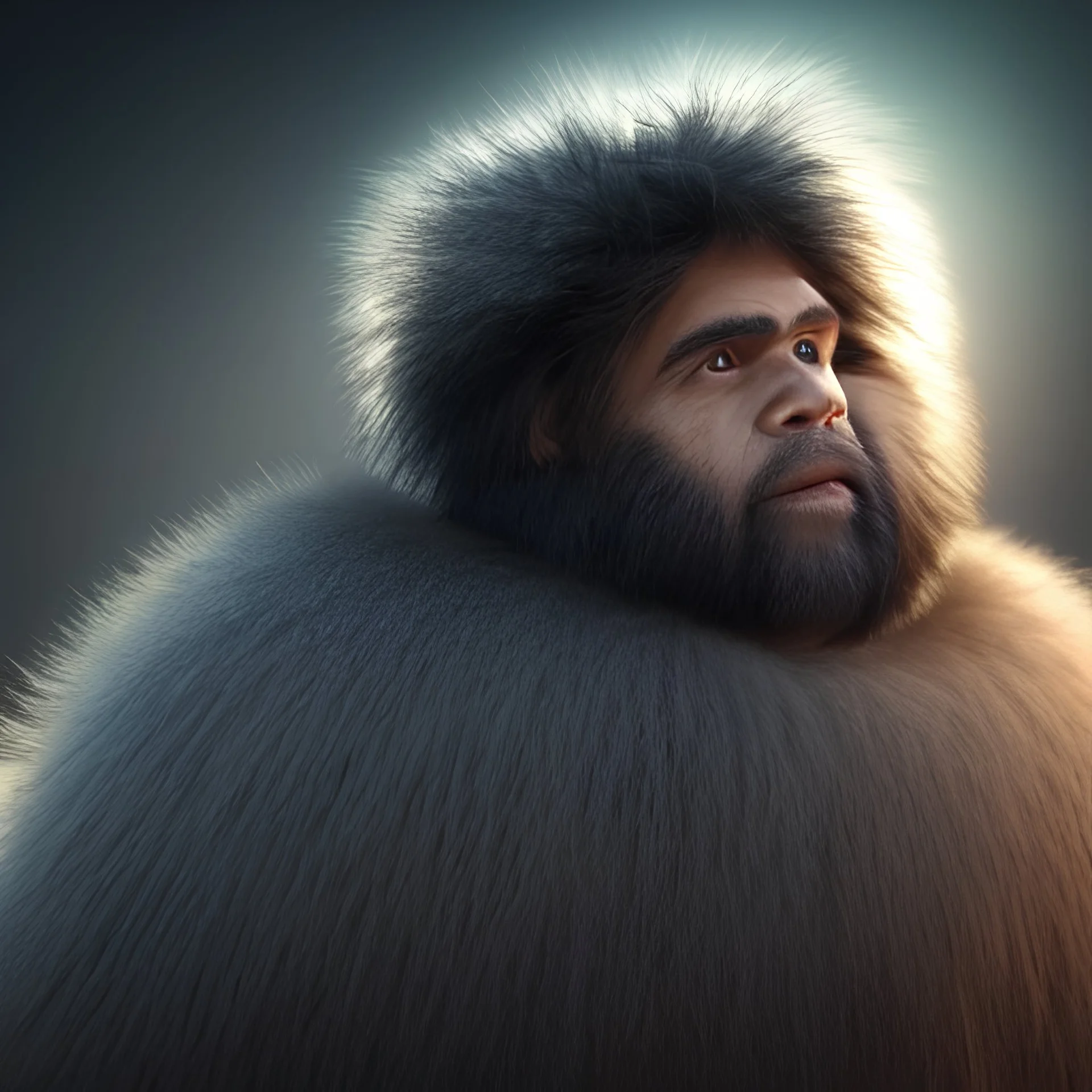 a caveman spaceship Ultra Realistic retro sci-fi scene, portrait, cave man, sweet young george clooney face, perfect iris, fur coat, Strange planet background, Retro sci-fi style helmet, fog, rain, soft color, highly detailed, unreal engine 5, ray tracing, RTX, lumen lighting, ultra detail, volumetric lighting, 3d, finely drawn, high definition, high resolution.