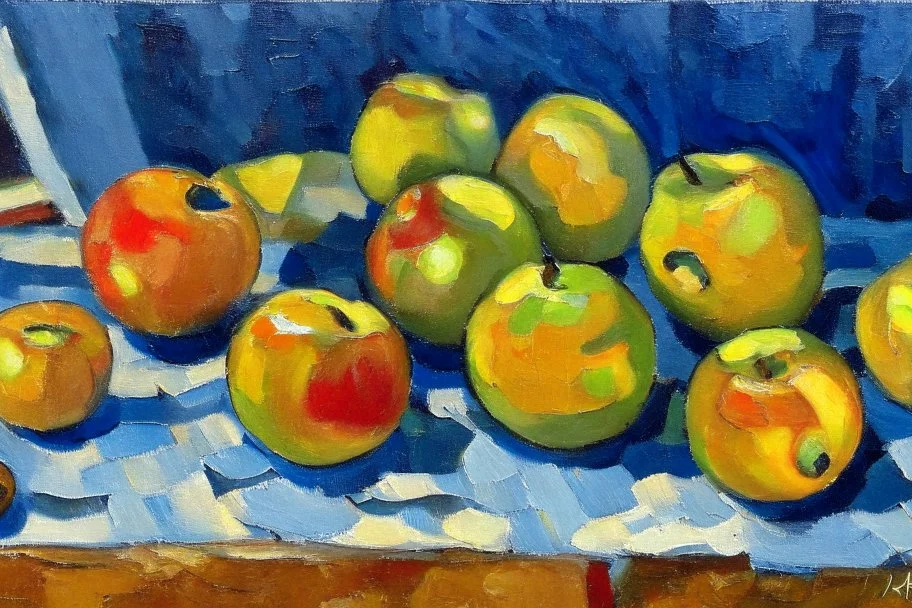 Abstract impasto oil painting of an apples on a table cezanne