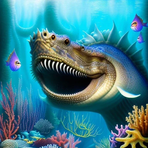 ultra detailed fullbody drawing of SEA MONSTER Hipocampus underwater, extremely detailed digital painting, intrincate, extremely detailed face,crystal clear Big eyes, in the style of Kaare Andrews, mystical colors , perfectly centered image, perfect composition, rim light, beautiful lighting, 8k, stunning scene, raytracing