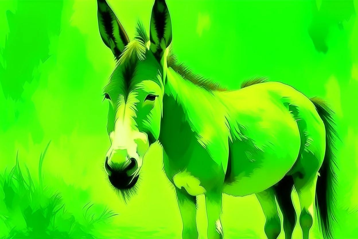 A lime green nature elemental donkey painted by Jeffrey Kolker