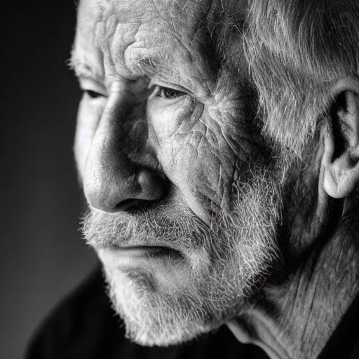 moody charcoal side profile portrait of an old man, side on profile, studio photography, artistic black and white profile photograph, delicate, highly detailed, chiaroscuro, beautiful composition, delicate arrangement, aesthetic, soft lighting, tender