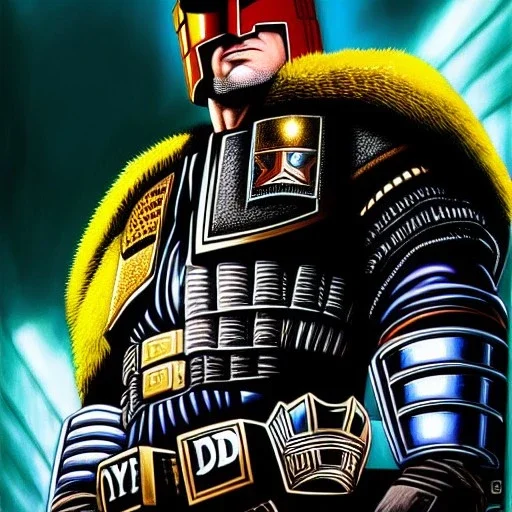 ultra detailed fullbody portrait of JUDGE DREDD (2000 AD), extremely detailed digital painting, intrincate, extremely detailed face,crystal clear Big eyes, in the style of Simon Bisley, mystical colors , perfectly centered image, perfect composition, rim light, beautiful lighting, 8k, stunning scene, raytracing