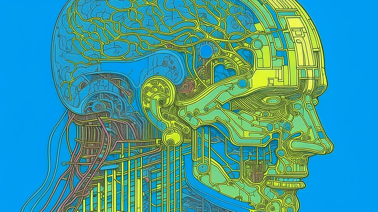 A digital serigraphy by Moebius of a digital brain.